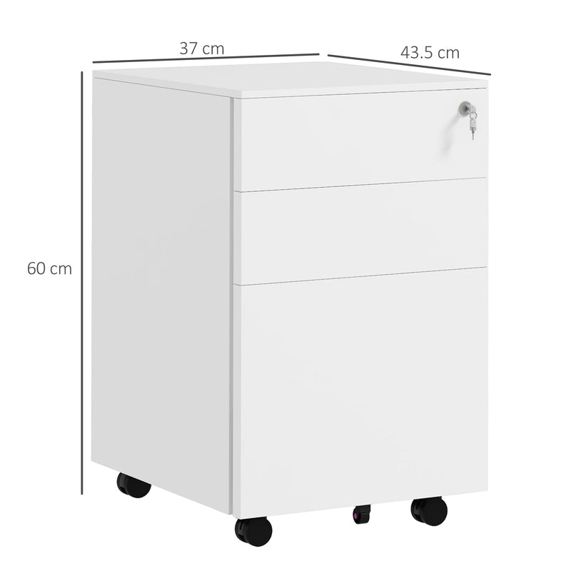 Steel Mobile 3-Drawer File Cabinet with Lock and Pencil Tray - Adjustable Hanging Bar for A4 and Letter Size, Versatile Office Storage Solution - Secure Document Organizer for Professionals and Home Offices