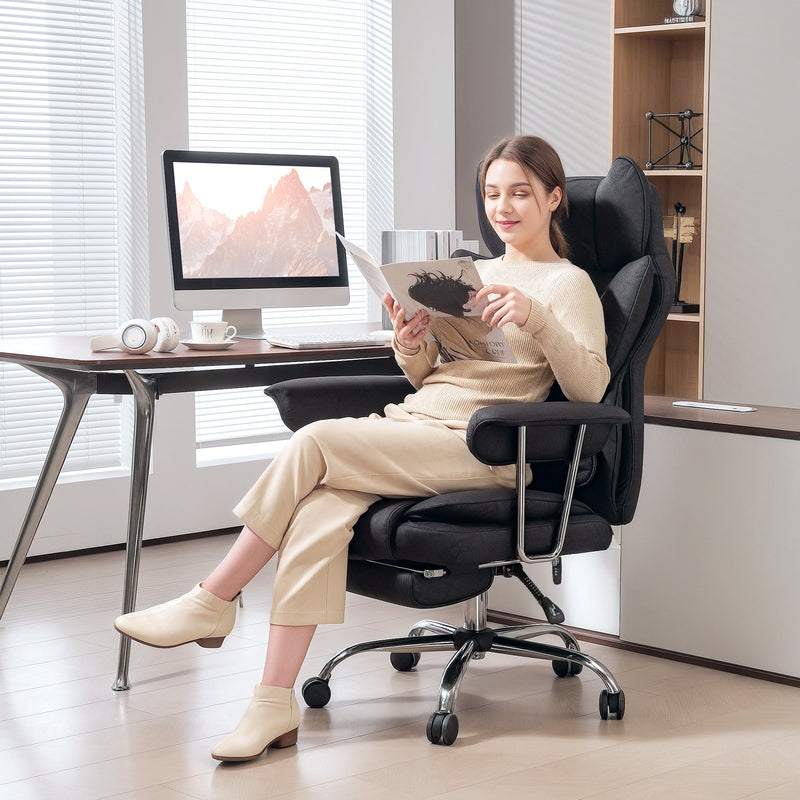 HOMCOM Leathaire Reclining Office Chair with Lumbar Support Pillow - Black