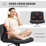 HOMCOM Armless Office Chair No Wheels, Linen Fabric Criss Cross Legged Desk Chair with Wide Seat, Thick Padding, Tilt Function, Height Adjustable Swivel Computer Seat for Home, Black