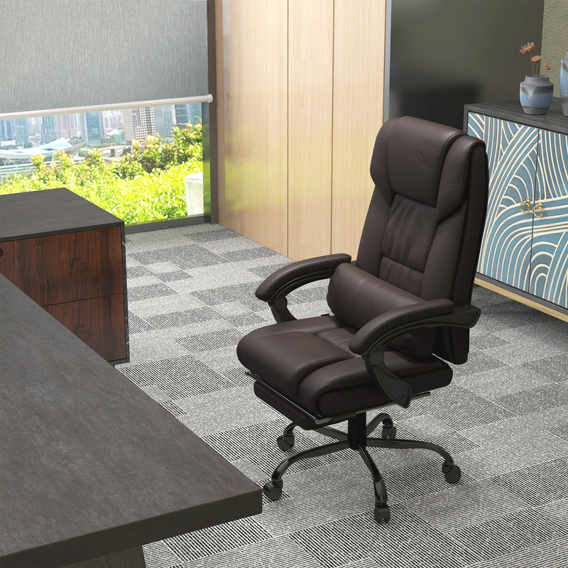 Ergonomic PU Leather Reclining Office Chair with Massage Function - 6-Point Massage, Swivel Wheels, Integrated Footrest, Remote Control - Ideal for Stress Relief and Office Comfort, Brown