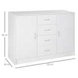 Storage Cabinet Sideboard with 2 Doors & 4 Drawers - Free Standing Cupboard & Chest Organizer for Home - Ideal for Kitchen and Living Room Organization, White