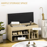 Shoe Cabinet Bench with Hidden Storage - Padded Seating Organizer and Footwear Rack in Oak Tone - Stylish Hallway Space Saver