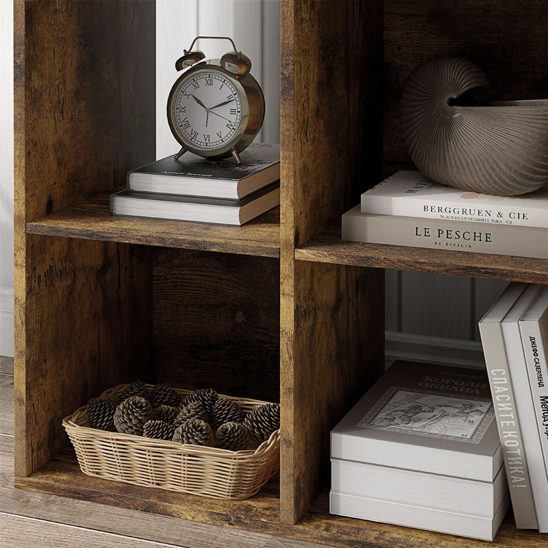 HOMCOM 3-tier 6 Cubes Storage Unit Particle Board Cabinet Bookcase Organiser Home Office Shelves Rustic Brown | Aosom UK