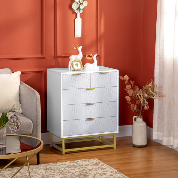 5-Drawer Modern Chest - Bedroom and Living Room Storage Organizer with Golden Steel Base - Contemporary Furniture Solution for Enhanced Home Organization