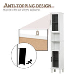 6-Tier Retro Bathroom Cabinet with Patterned Glass Doors - Anti-Tilt Design, Melamine Finish, Freestanding Storage - Chic Monochrome Tall Tower for Bathroom Organization
