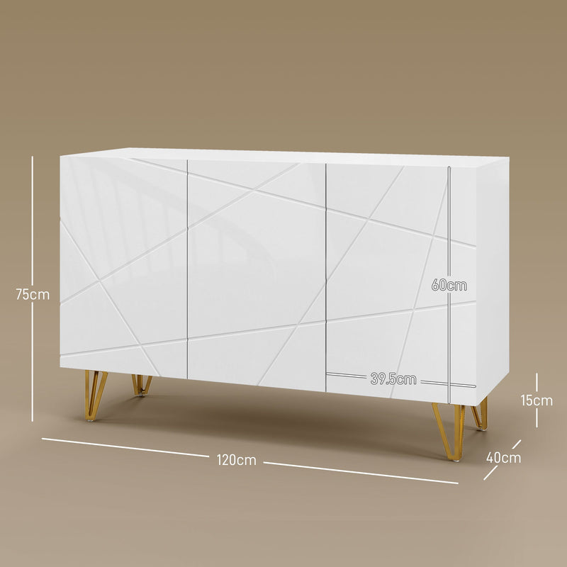 High Gloss Front Storage Cabinet - Freestanding Sideboard with Adjustable Shelving & Soft-Close Doors, Gold Tone Hairpin Legs - Stylish Organizer for Living Room, Dining Area, Hallway