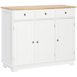 Modern Rubberwood-Topped Sideboard - Buffet Cabinet with Drawers and Adjustable Storage Shelves - Ideal for Living Room and Kitchen Organization