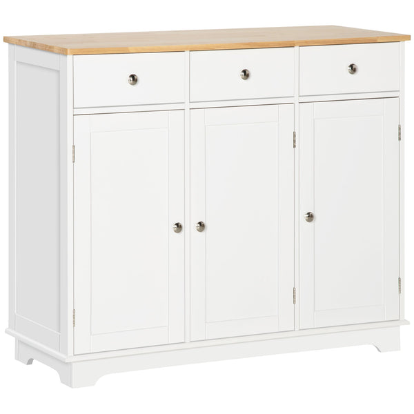 Modern Rubberwood-Topped Sideboard - Buffet Cabinet with Drawers and Adjustable Storage Shelves - Ideal for Living Room and Kitchen Organization