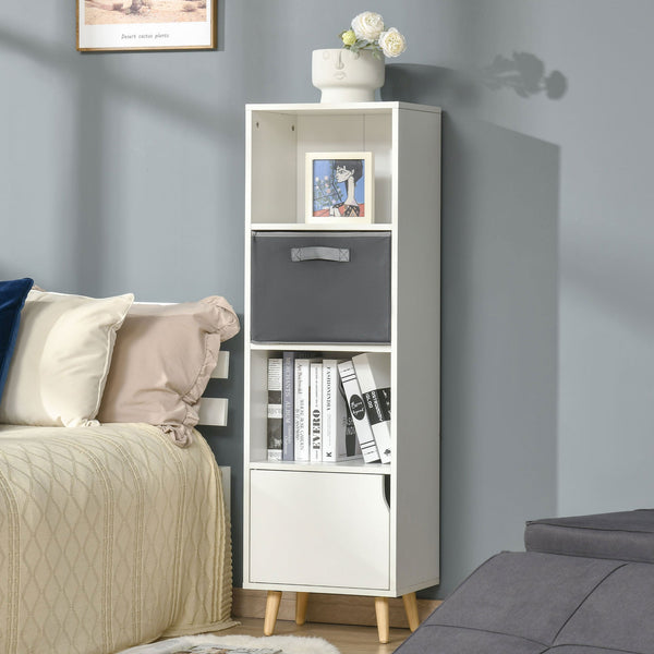 White Wooden Bookcase with Doors - 3-Tier Display Cabinet for Books and Decor - Ideal for Home Office, Living Room, Bedroom, and Study Organization